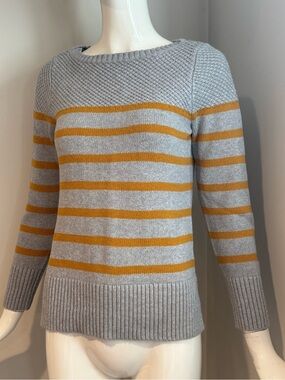 Kenar 100% Cotton Striped Knit Sweater Grey Mustard Size Small